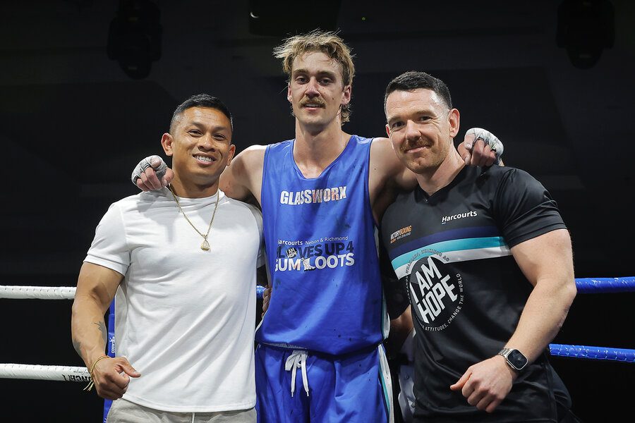 Jamie O'Donnell ringside after a boxing fight with athletes